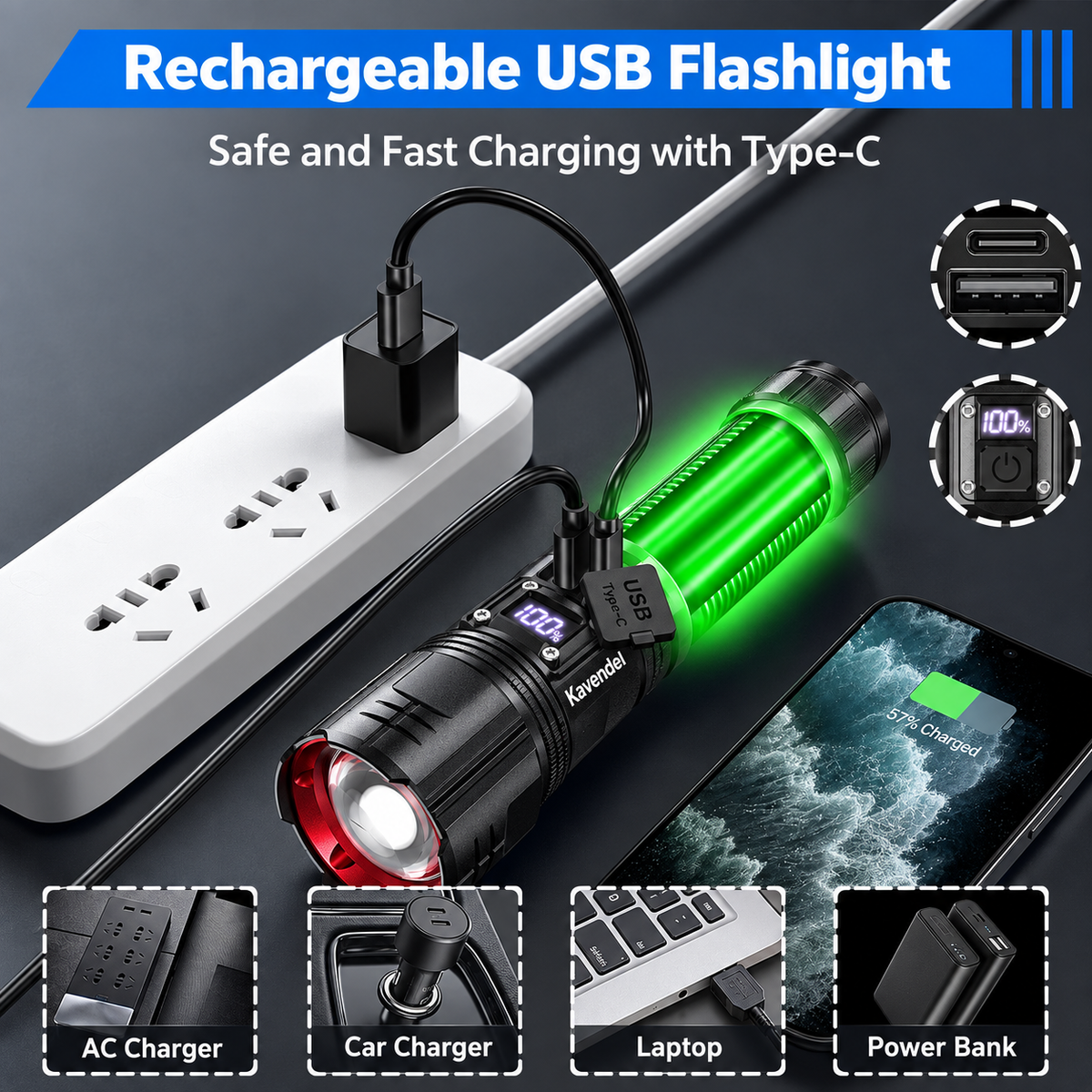 Kavendel LumaGuard™ Rechargeable Power Flashlight