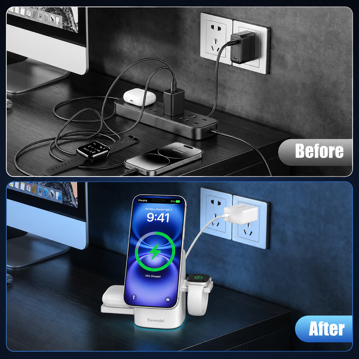 Kavendel NightDock™ 3-in-1 Wireless Charging Station