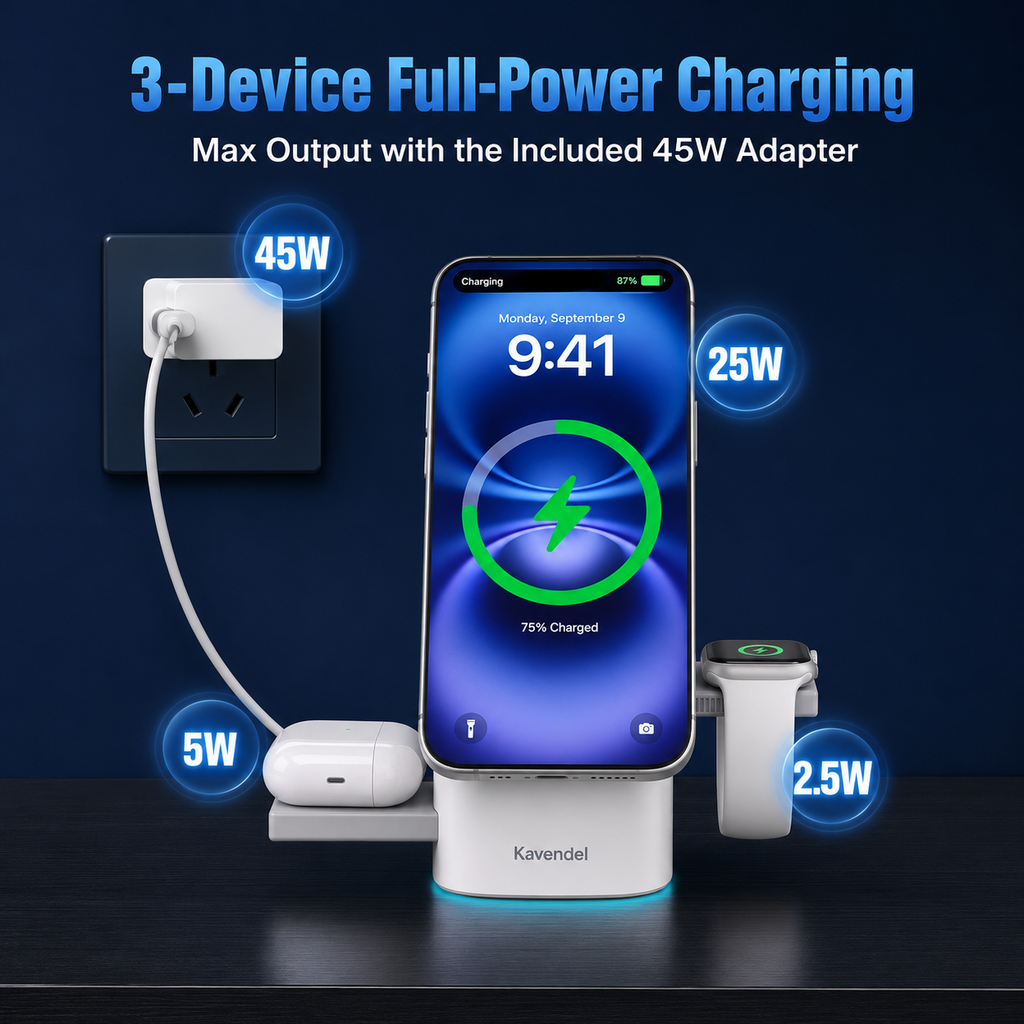 Kavendel NightDock™ 3-in-1 Wireless Charging Station