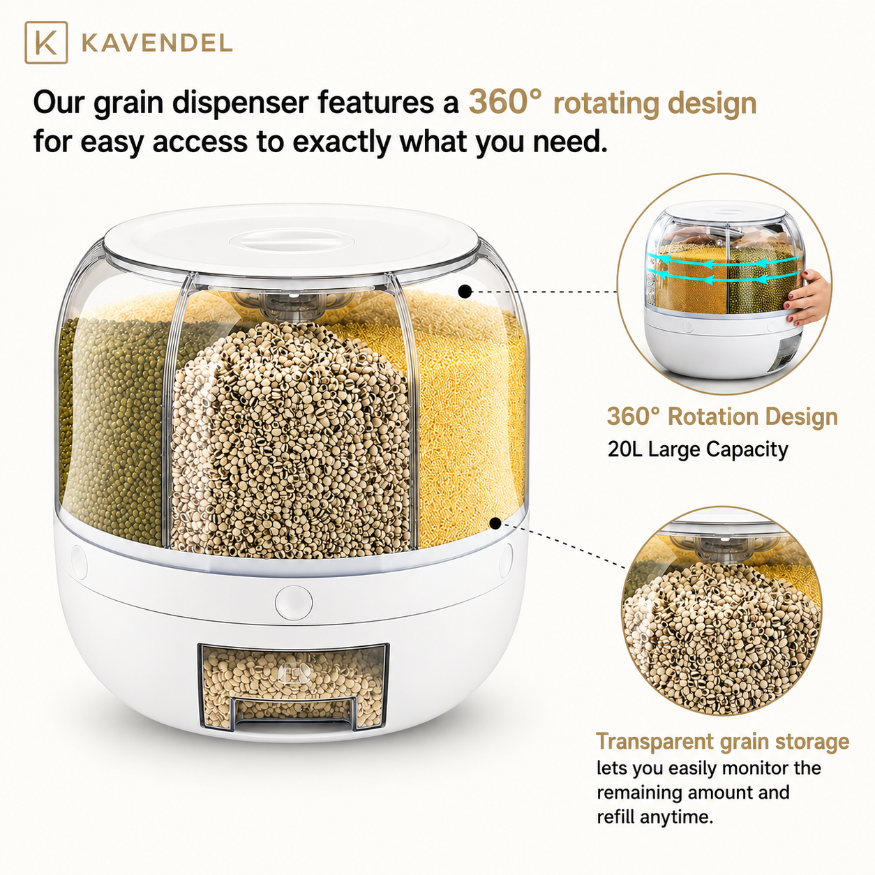 Kavendel GrainNest™ Rotating Pantry Dispenser