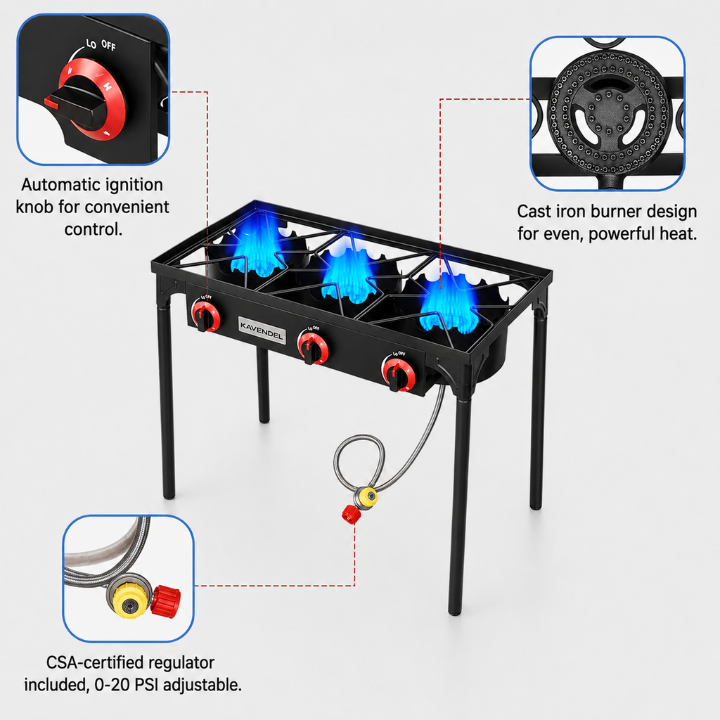 Kavendel FlameCore™ Triple Burner Outdoor Cooker
