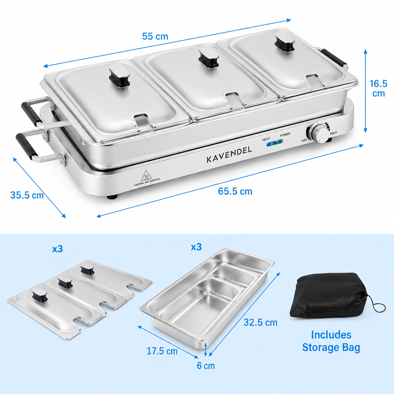 Kavendel GatherWarm™ 3-Tray Electric Buffet Server