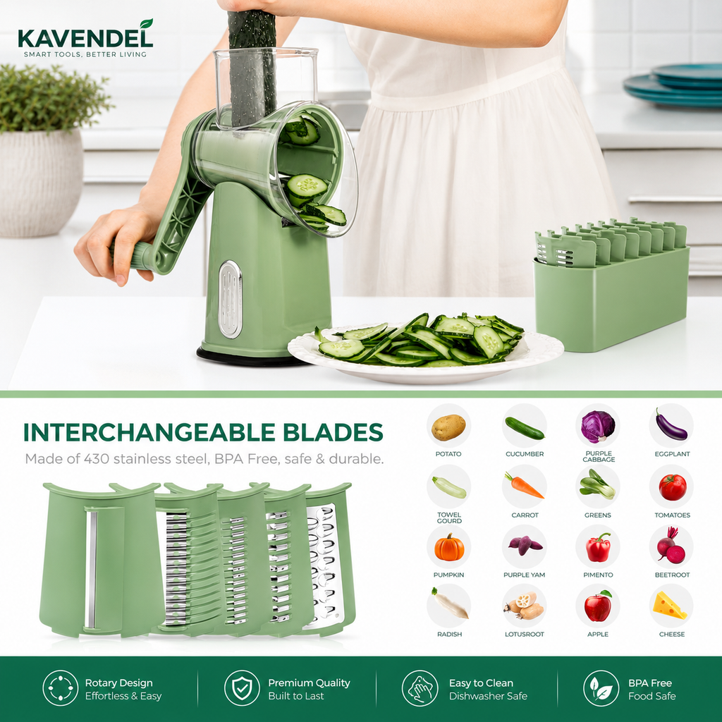 Kavendel GrateFlow™ 5-in-1 Rotary Grater