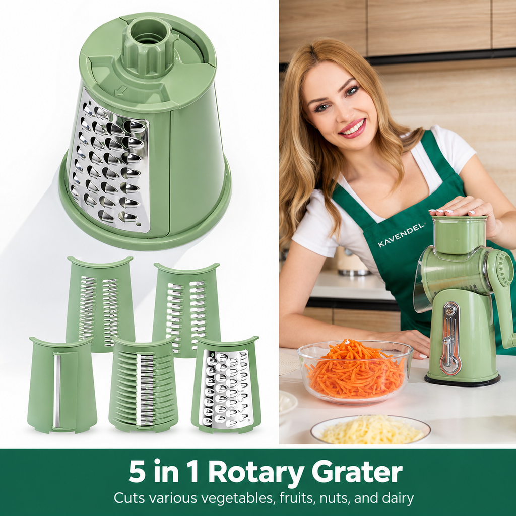 Kavendel GrateFlow™ 5-in-1 Rotary Grater