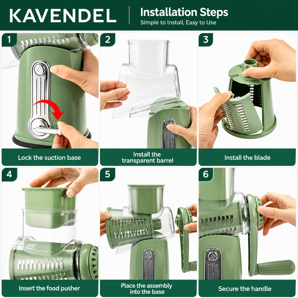 Kavendel GrateFlow™ 5-in-1 Rotary Grater